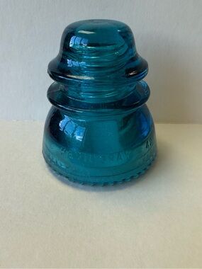 Vintage Hemingray 42 Aqua Glass Insulator with Beaded Bottom Early 20th Century.